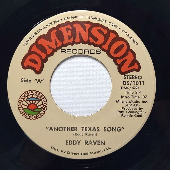 Eddy Raven 45 Another Texas Song/Day After Day on Dimension VG+ Country - Picture 1 of 2